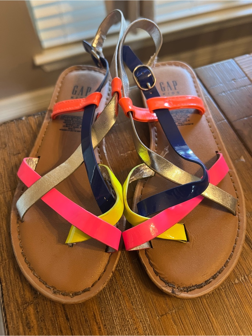 GAP Kids Neon Pink Navy Gold Strap Sandals